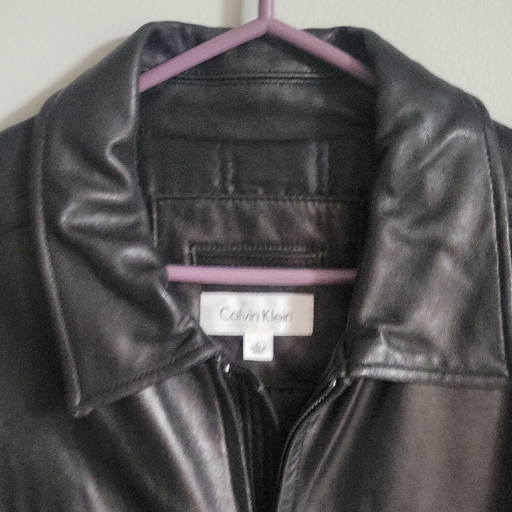 Calvin Klein Men's Black Leather Zip-Front Jacket